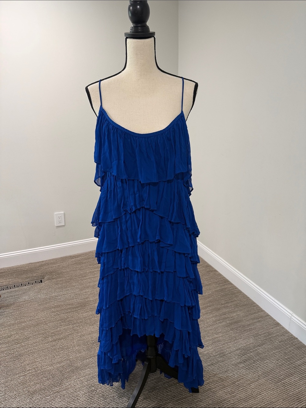 Anthropologie Royal Blue Tiered Ruffle High-Low Slip Dress